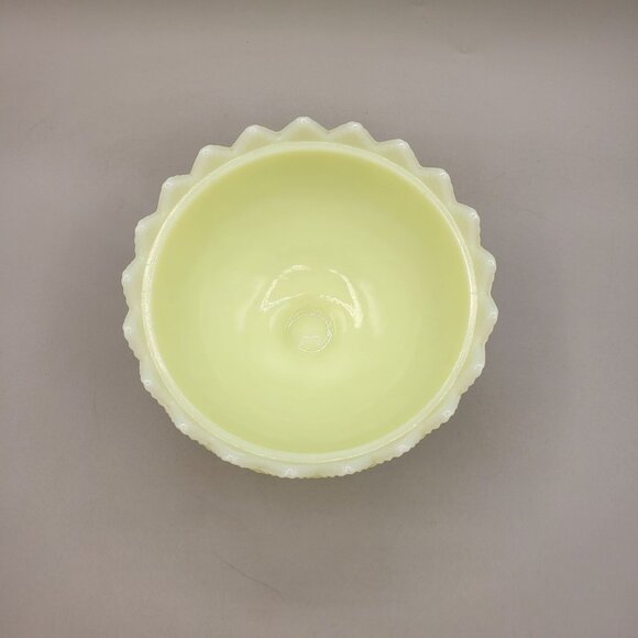 Fenton Olde Virginia Glass Fine Cut and Block Custard Candy Dish GLOWS - No Lid - Picture 5 of 8